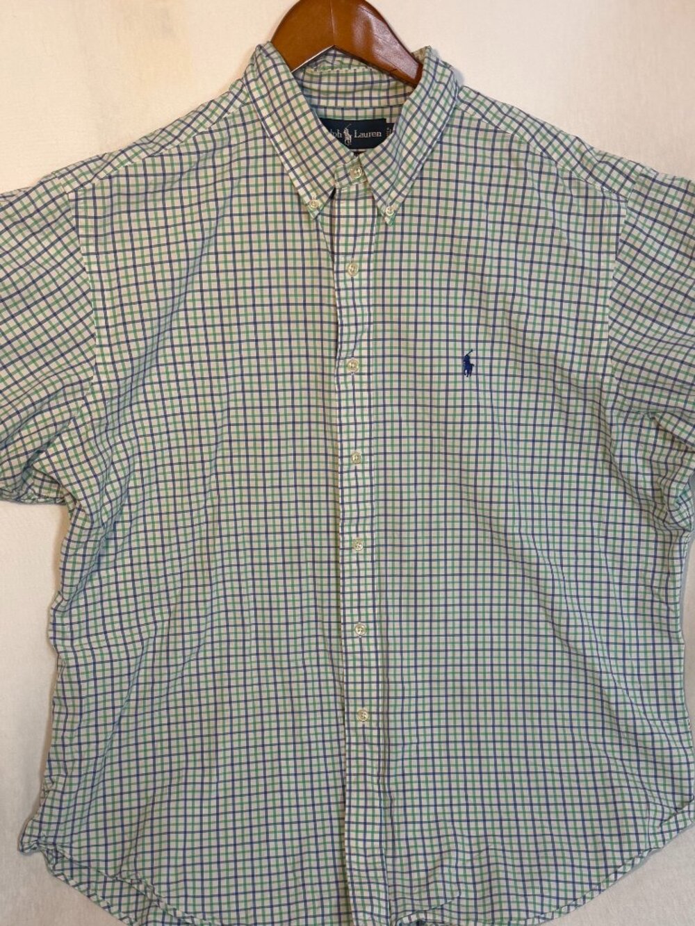 Ralph Lauren Mens 2XL Short Sleeve Plaid Button Down Shirt 100% Cotton EUC